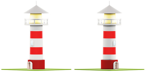 Wall Mural - colorful striped 3d lighthouse illustration with two views