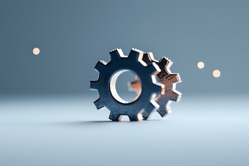 Poster - Metallic gear wheels on light background with soft shadows and bokeh effects create industrial minimalist composition for business and engineering concepts.