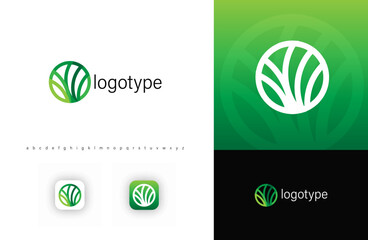Aufkleber - Circular plant-inspired logo representing nature, sustainability, organic growth. Ideal for eco-friendly brands, agriculture, environmental organizations. Modern vector logo