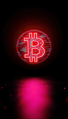 Aufkleber - digital representation of cryptocurrency symbol glowing red against dark background