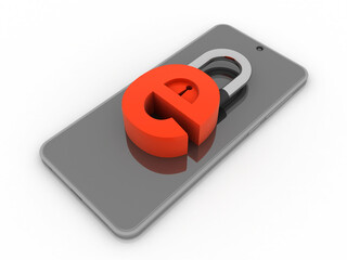 Poster - 3d rendering E-mail symbol protected lock in mobile phone. Internet security concept