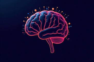 Poster - A vibrant illustration showcases a human brain depicted in bright colors surrounded by abstract dots and lines. The design emphasizes creativity and imagination in a scientific context.
