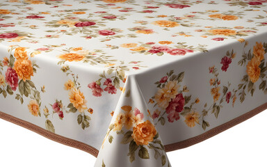 Poster - A neatly folded tablecloth with a floral pattern, isolated on a empty plain background