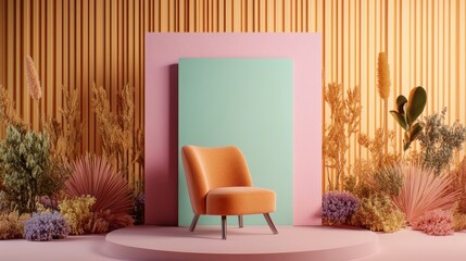 Poster - Cozy chair surrounded by lush green plants in a bright and inviting indoor space with natural elements