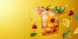 © Sergey Fedchenko - Floating mai tai with rum and tropical fruits on a bright canary yellow background
