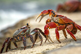 Two Colorful Crabs Face Off on Damp Ground