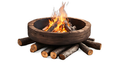 Poster - A rustic fire pit with burning logs, isolated on a empty plain background