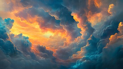 Fototapete - Dramatic sky filled with colorful clouds at sunset or sunrise