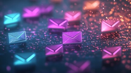 Poster - Purple envelope with a glowing background symbolizing digital communication and online correspondence