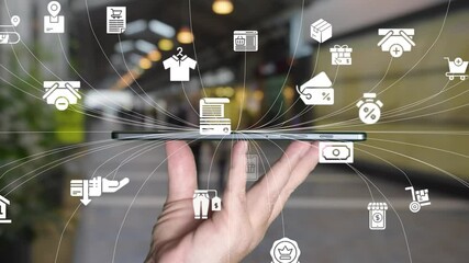 Omni channel technology of online retail business method. Multichannel marketing on social media network platform offer service of internet payment channel, online retail shopping and omni digital app