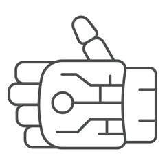 Poster - Robot hand thin line icon, technology news concept. Vector graphics. Mechanical arm sign on white background, outline style icon for mobile or web design.