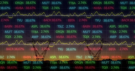 Poster - Image of stock market and diagrams over pylons