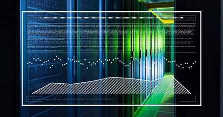 Poster - Image of data processing and diagram over server room