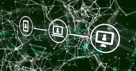 Poster - Image of network of digital icons over dark background