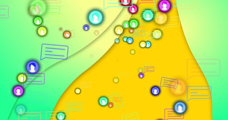Poster - Image of media icons over green and orange background