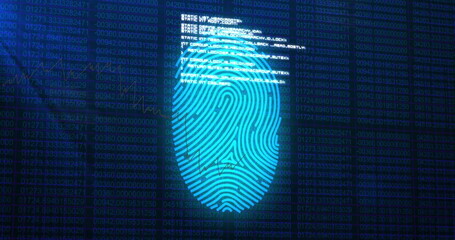 Poster - Image of fingerprint with data processing on black background
