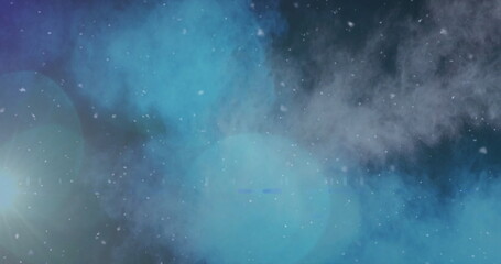 Poster - Image of glowing light spots and clouds moving over black background