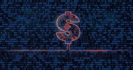 Poster - Image of american dollar sign and binary coding data processing