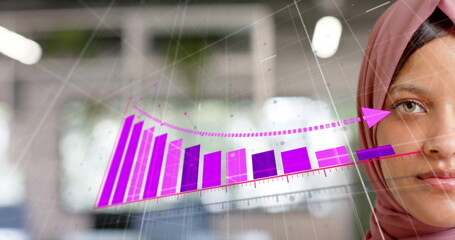 Poster - image of diagrams over biracial businesswoman in office