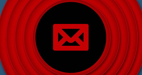 Poster - image of red envelope icon over circuit board and red circles on black background
