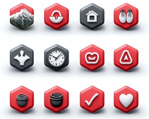 Red Hexagon App Icons on White