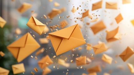 Poster - Collection of orange origami paper airplanes displayed in an artistic arrangement creating a fun and playful atmosphere