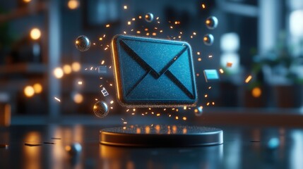 Poster - Blue email envelope surrounded by sparkles representing exciting digital communication and modern connectivity
