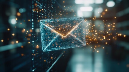 Poster - Mail envelope radiating glowing lights representing excitement and innovation in digital communication technology