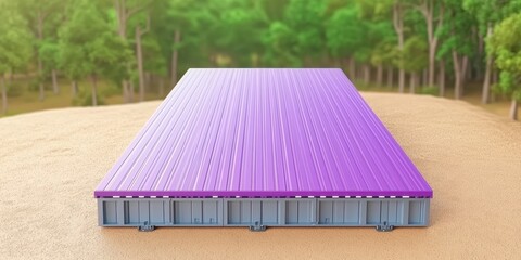 Vibrant Purple Shipping Container on Sandy Ground in Nature