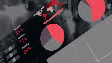 Poster - Abstract animation of global data and charts over blurred city street scene