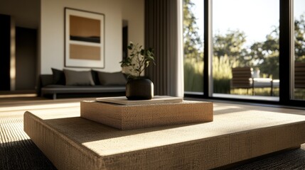 Poster - Cozy living room featuring comfortable couch and stylish coffee table in an inviting environment for relaxation