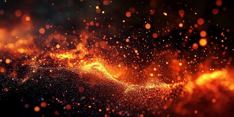 Wall Mural - Captivating fire particles dance against a stark black backdrop.