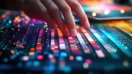 Poster - Individual actively typing on a laptop in a comfortable setting, representing work, study, and productivity