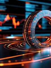 Poster - Digital Data Visualization with Abstract Circular Shape and Graph Elements in High-Tech Environment