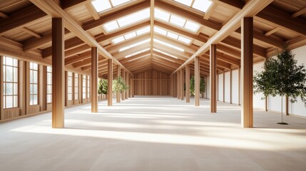 Poster - Spacious room with exposed wooden beams and high ceilings creating an inviting and open atmosphere for gatherings
