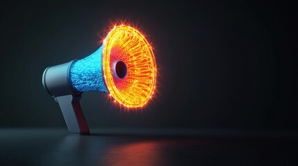 Poster - Dynamic speaker emitting a luminous fireball creating a vibrant atmosphere of energy and sound in a dark setting