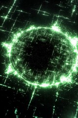 Poster - Emerald portal abstract design with digital circuit board style lines