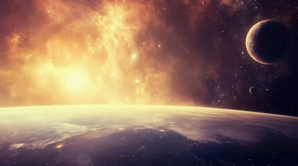 Wall Mural - a beautiful and colorful space scene with a sun and a moon. the sun is shining brightly in the sky, 