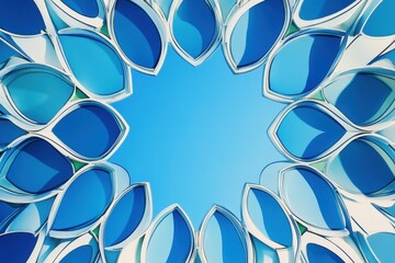 Fototapete - A wall adorned with a delicate pattern of blue and white flowers, creating an elegant and serene atmosphere. An abstract kaleidoscope pattern filling the entire background .