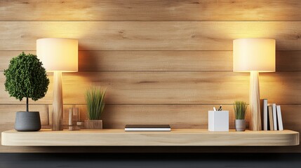 Poster - A cozy table adorned with a beautiful lamp and lush plant creating a warm and inviting atmosphere