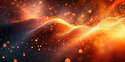 Aufkleber - Vibrant golden particles dance over abstract waves in a mysterious, glowing landscape at night