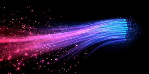 Poster - Dynamic flow of vibrant light trails in shades of blue and pink against a dark background