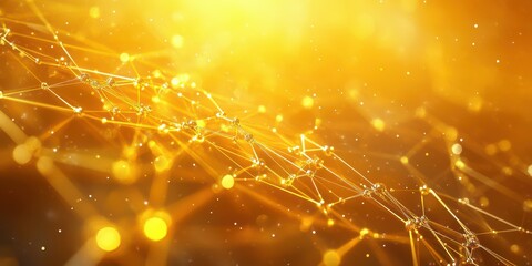 Fototapete - Intricate golden network of glowing particles depicting a futuristic digital landscape