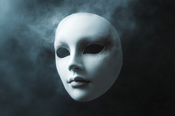 Poster - Mysterious White Mask Surrounded by Ethereal Smoke in Dark Setting