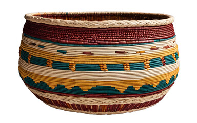 Poster - A woven plant pot cover with a bohemian design, isolated on a empty plain background