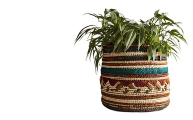 Poster - A woven plant pot cover with a bohemian design, isolated on a empty plain background