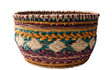 Poster - A woven plant pot cover with a bohemian design, isolated on a empty plain background