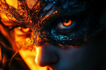 Poster - Mysterious Portrait of a Person with Intricate Mask and Intense Gaze