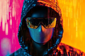 Poster - Mysterious Figure in Hoodie with Sunglasses Against Colorful Background