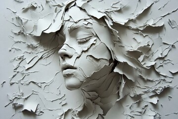 Poster - abstract portrait with paper texture in monochrome tones